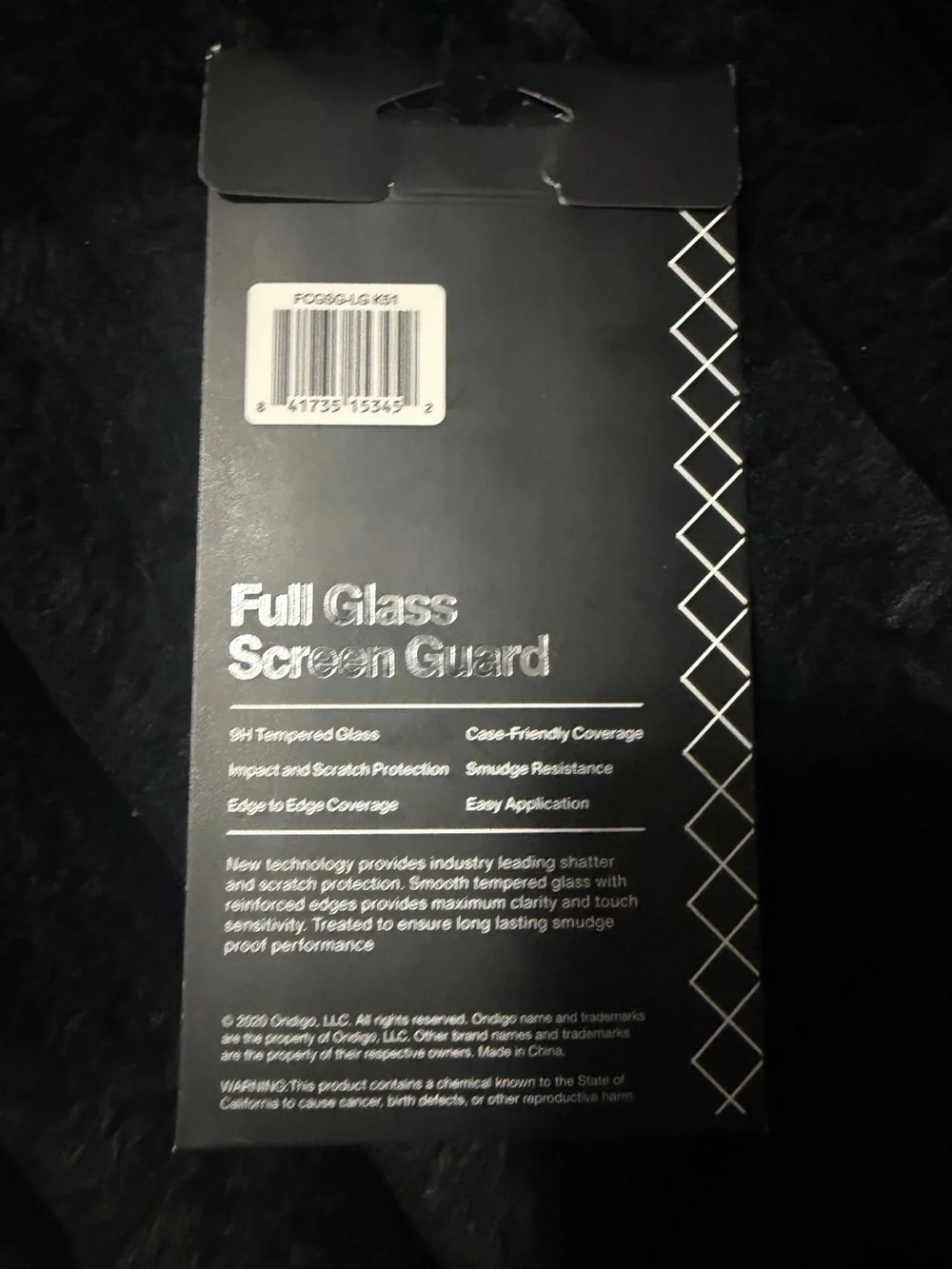 Ondigo full glass screen guard for the LG K51 smartphone